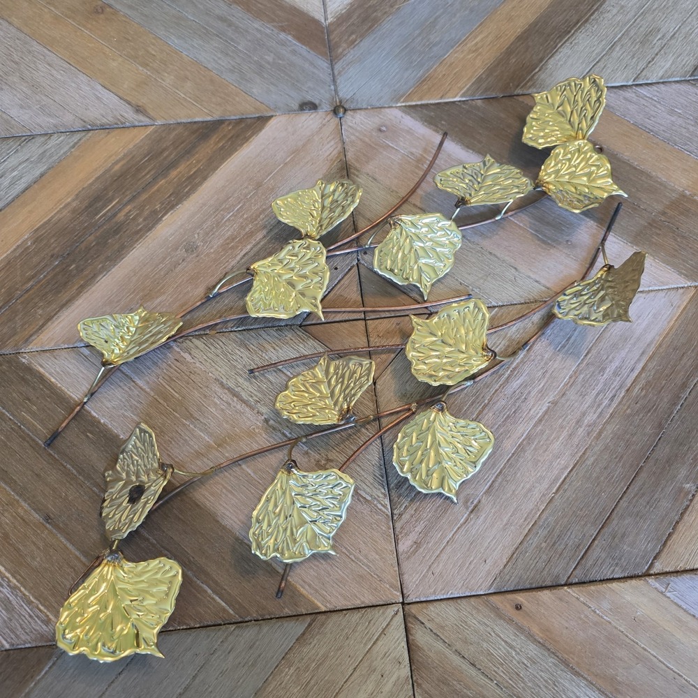 Vintage Brass Copper Metal Mid-Century Leaves Wall Sculptures 19"‎ Set of 2